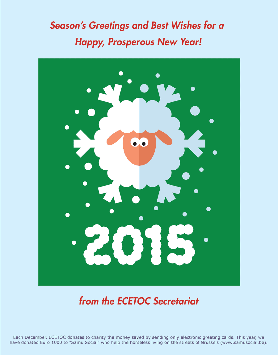 Festive sheep with snowflake and 2015 for ECETOC New Year greeting.