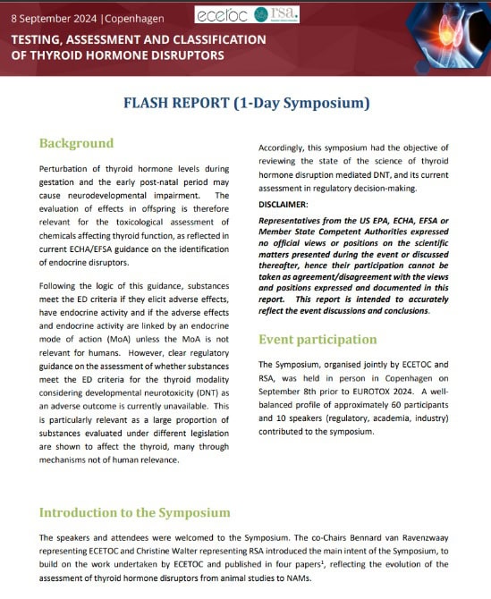 Testing, Assessment and Classification of Thyroid Hormone Disruptors – Flash Report