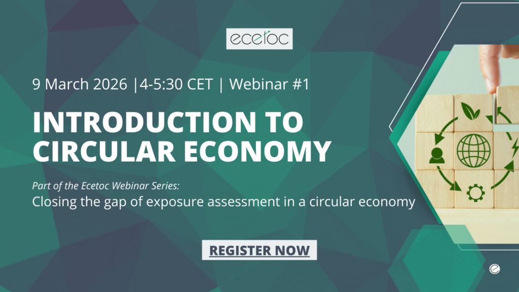 Webinar poster on circular economy with eco-friendly icons and date details.