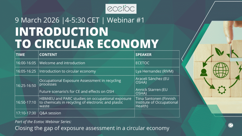 Webinar on circular economy and exposure assessment by ECETOC, March 2026.