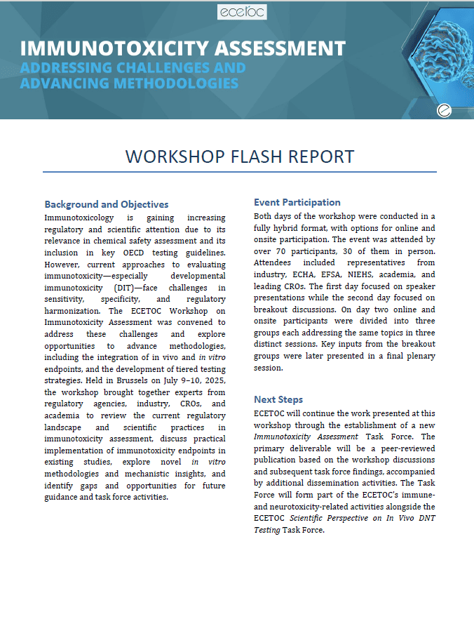 Workshop Flash Report – Immunotoxicity assessment: Addressing challenges and advancing methodologies