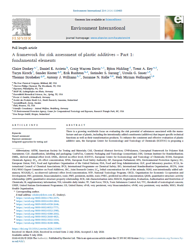 Framework for Risk Assessment of Plastic Additives