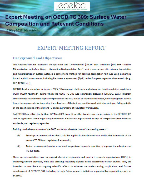 Expert Report: Advancing OECD TG 309 biodegradation testing